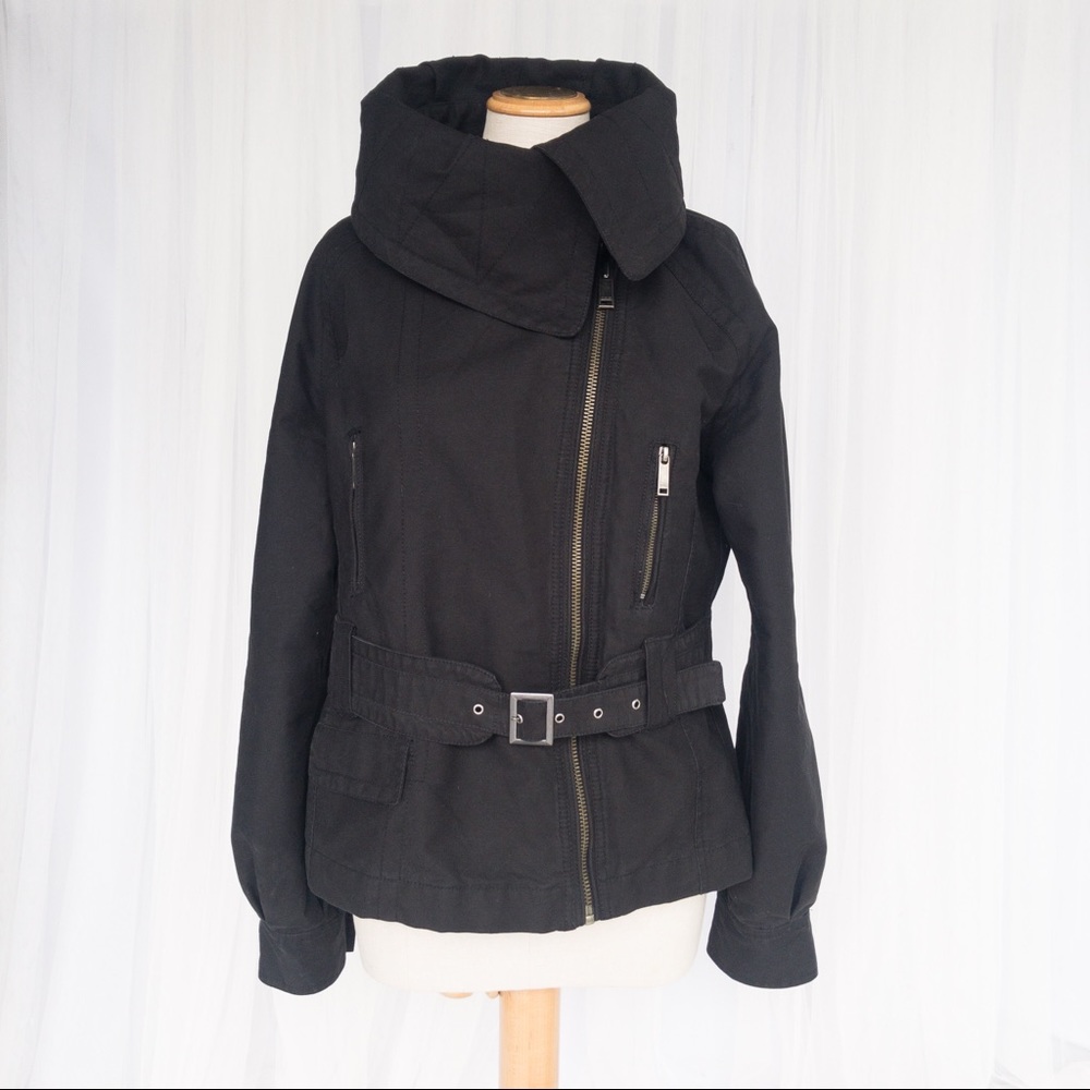 TOPSHOP Moto Belted Coat Black Women's Size 16